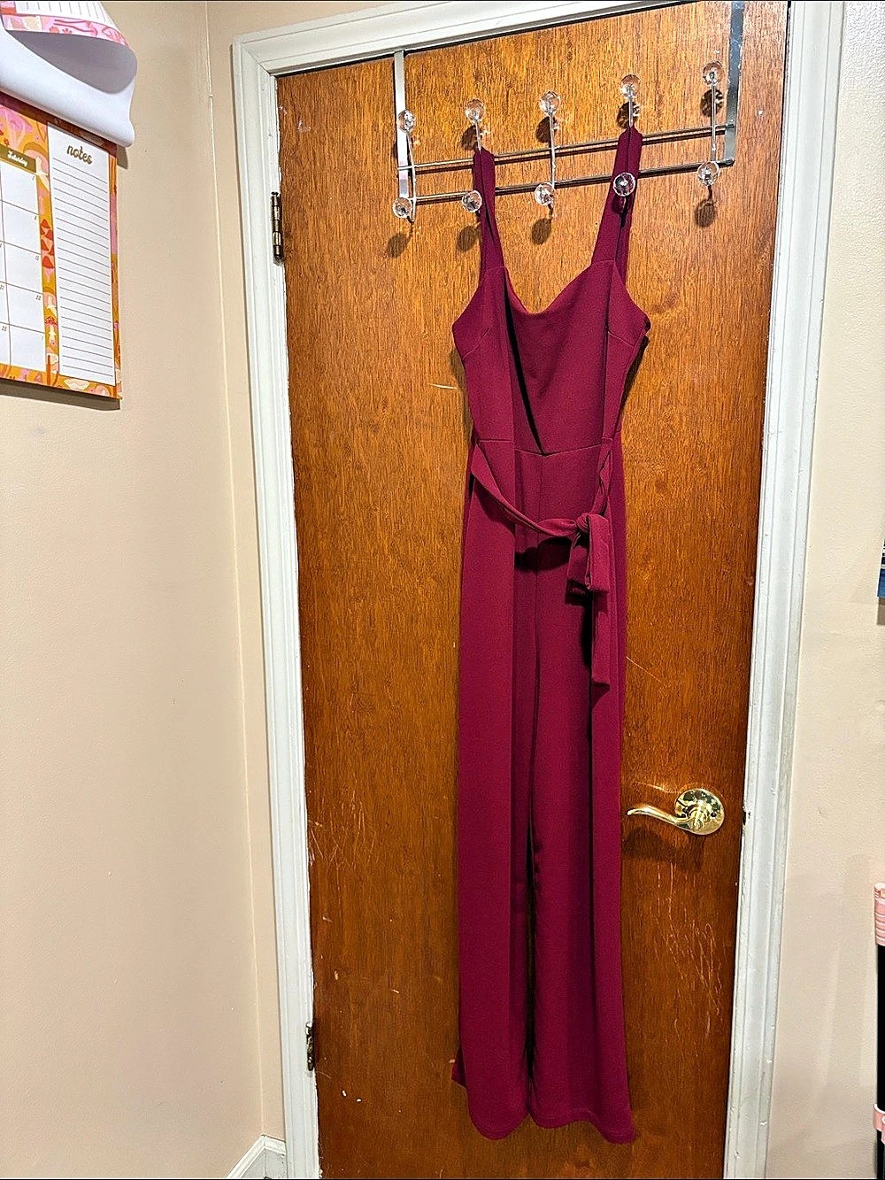 Fashion Nova Theya Crepe Wide Leg Jumpsuit Burgundy Large NWT